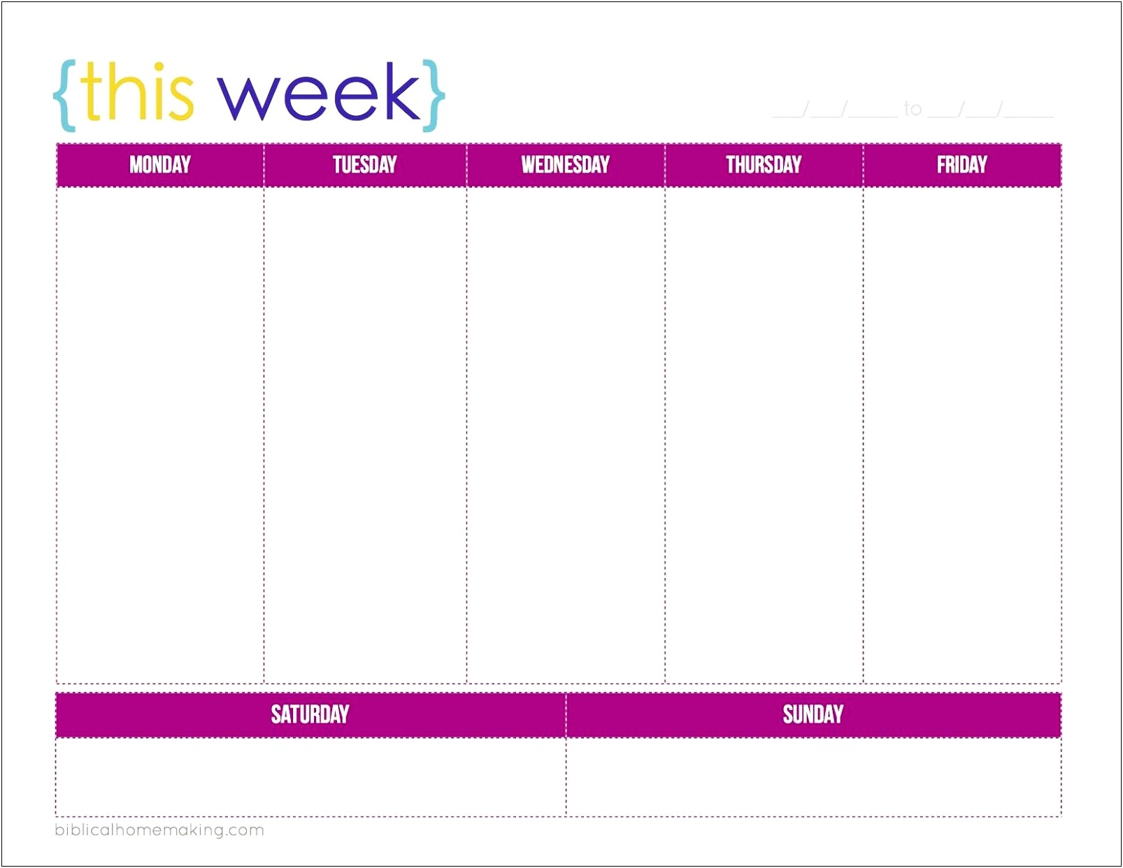 Free 7 Day Week Calendar Template