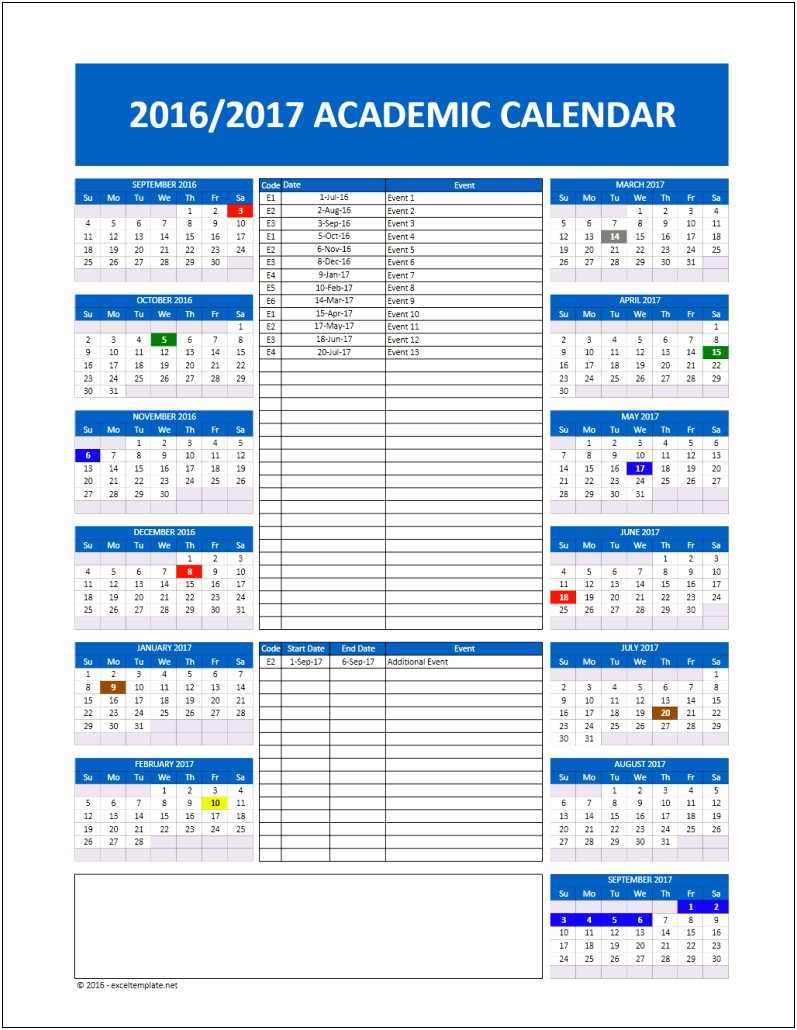 Free Academic Calendar 2017 18 Template