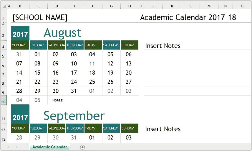 Free Academic Year Calendar Templates Excel