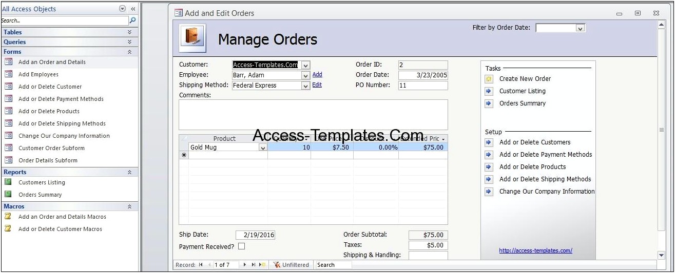 Free Access Database Templates Stock Control