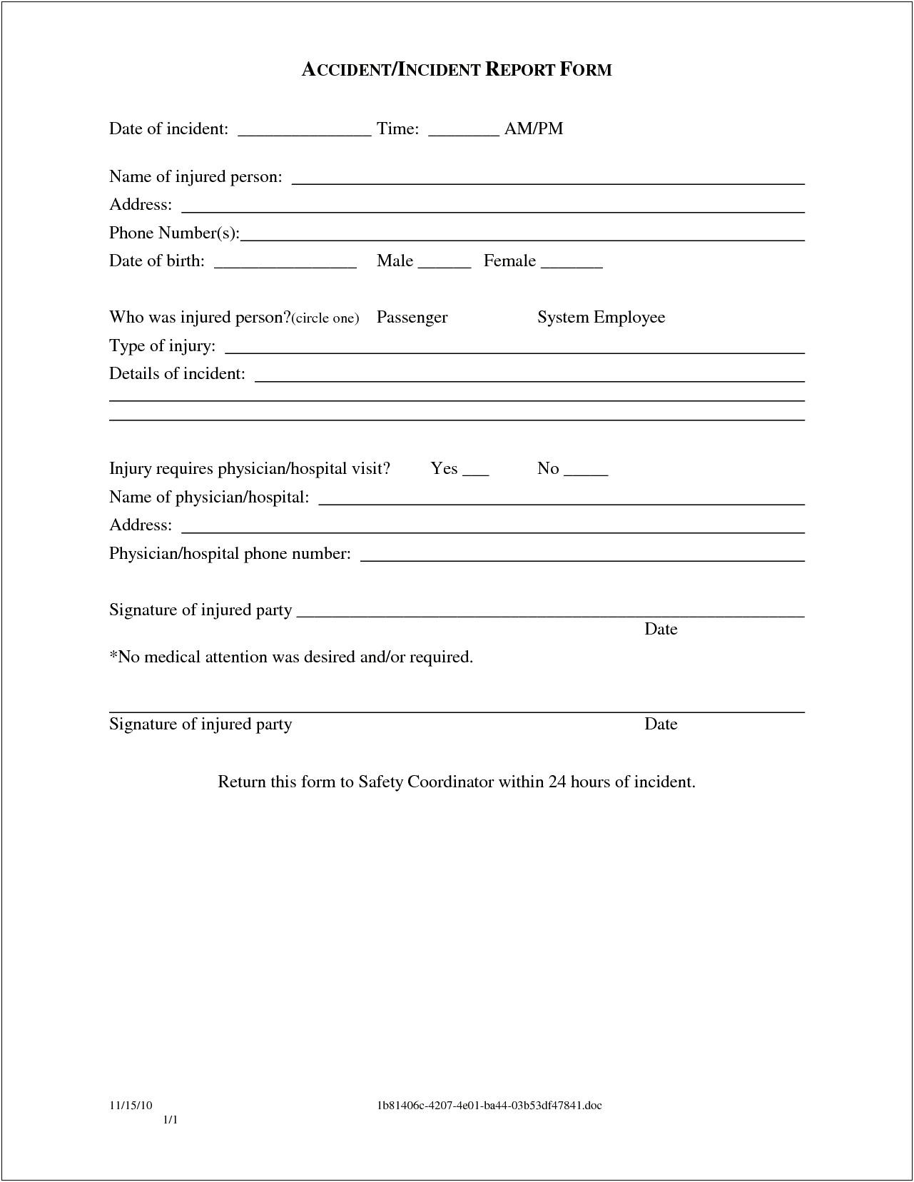 Free Accident Incident Report Form Template Nz