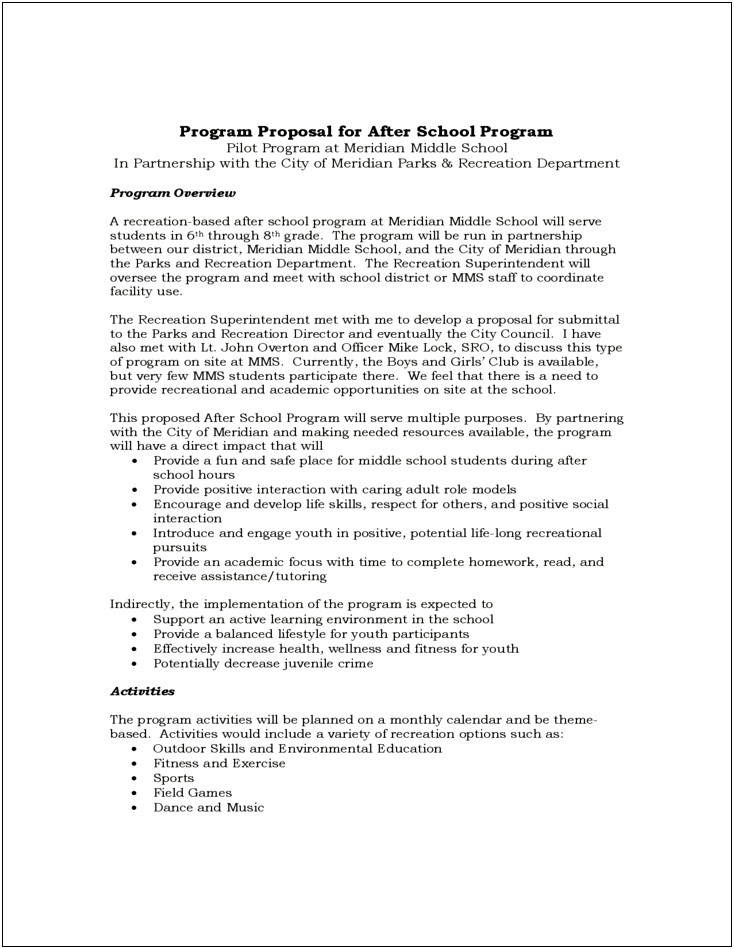 Free After School Program Proposals Template