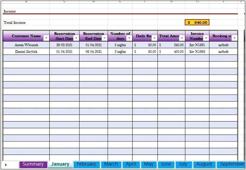 Free Airbnb Book Keeping Excel Template