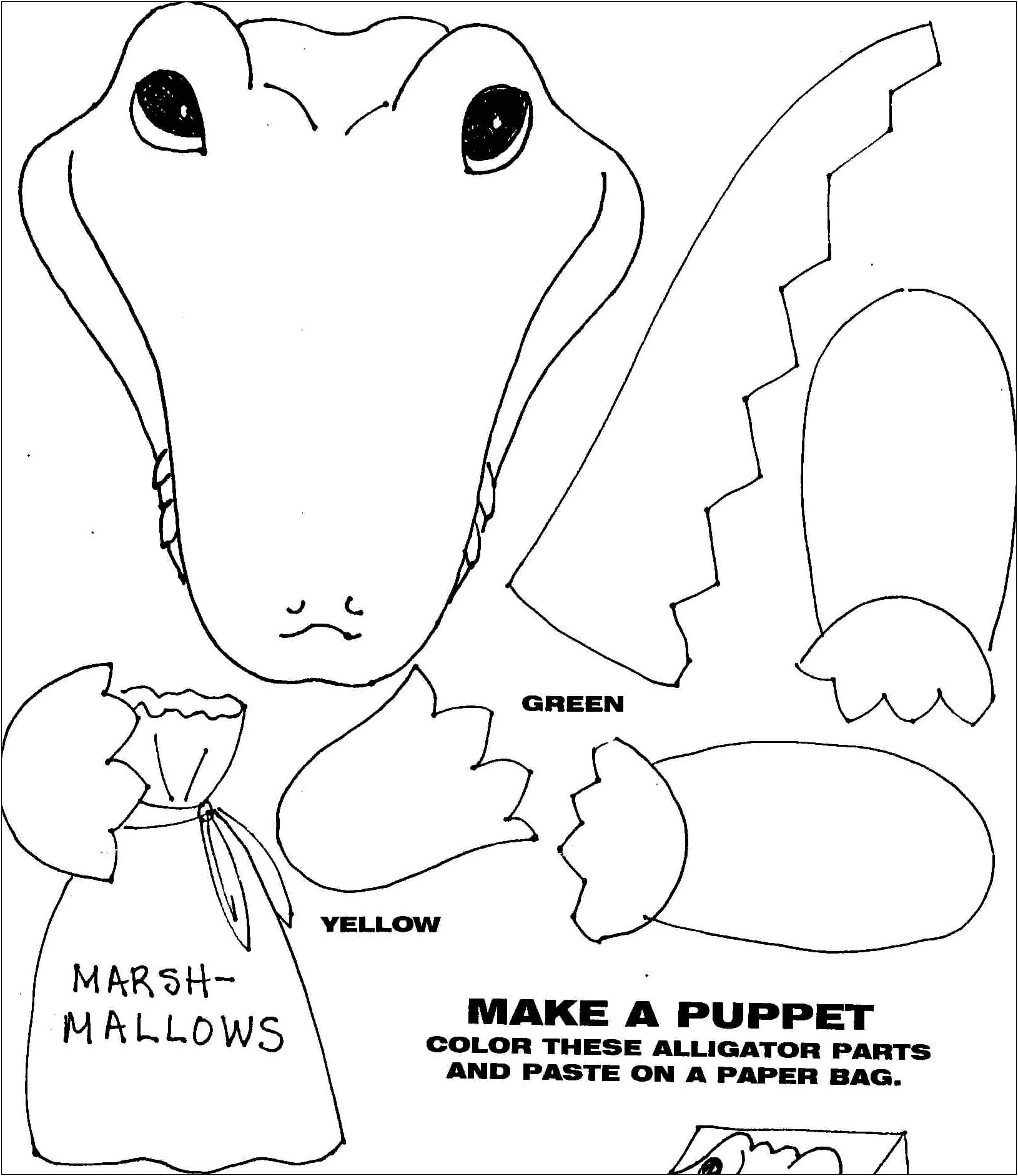 Free Alligator Paper Bag Puppet Template