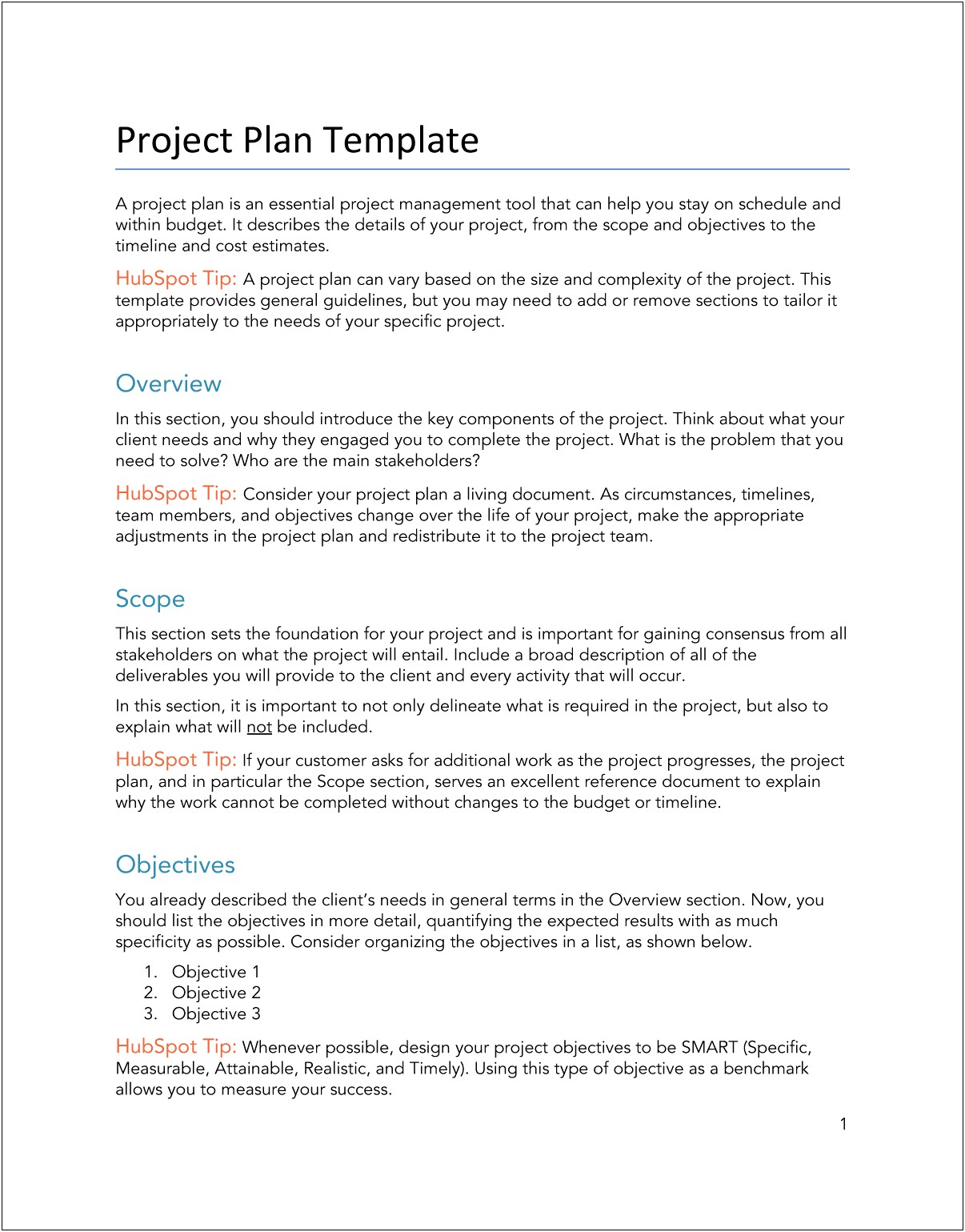 Free And Simple Project Plan Template