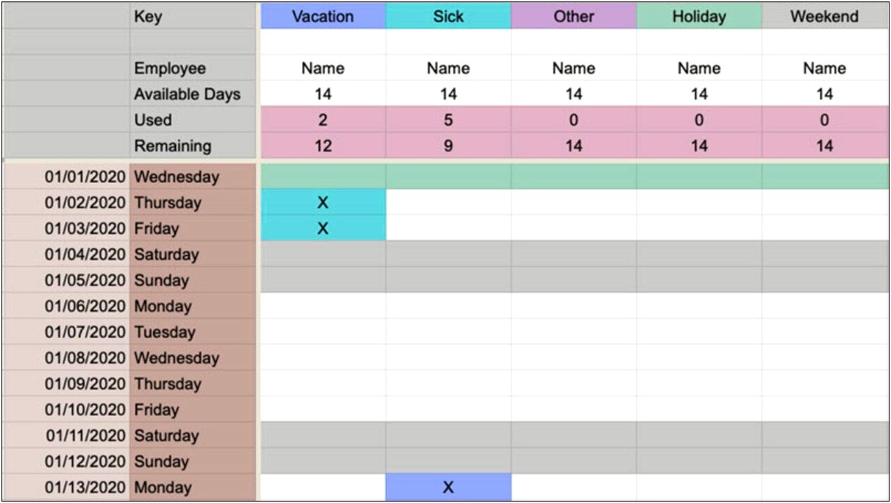 Free Annual Leave Record Template Excel