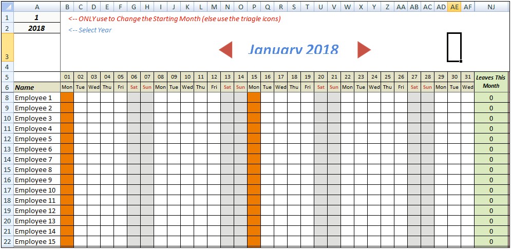 Free Annual Leave Spreadsheet Excel Template 2018