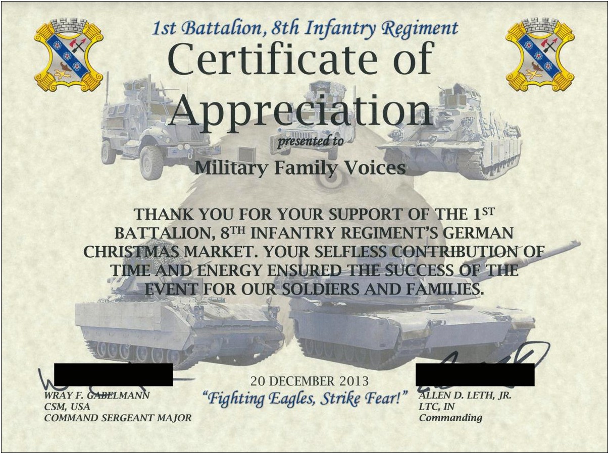 Free Army Certificate Of Appreciation Template
