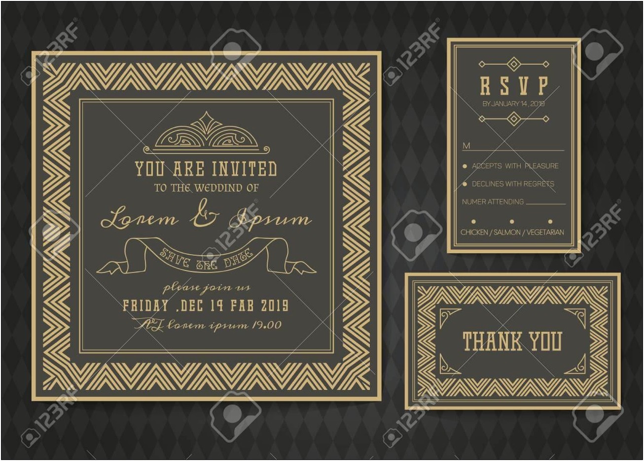 Free Art Deco Wedding Invitation Template