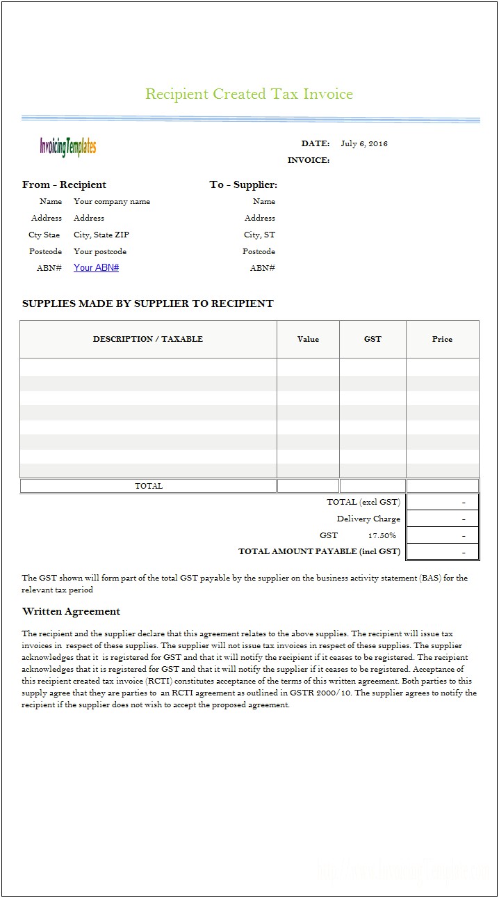 Free Australian Tax Invoice Template Excel