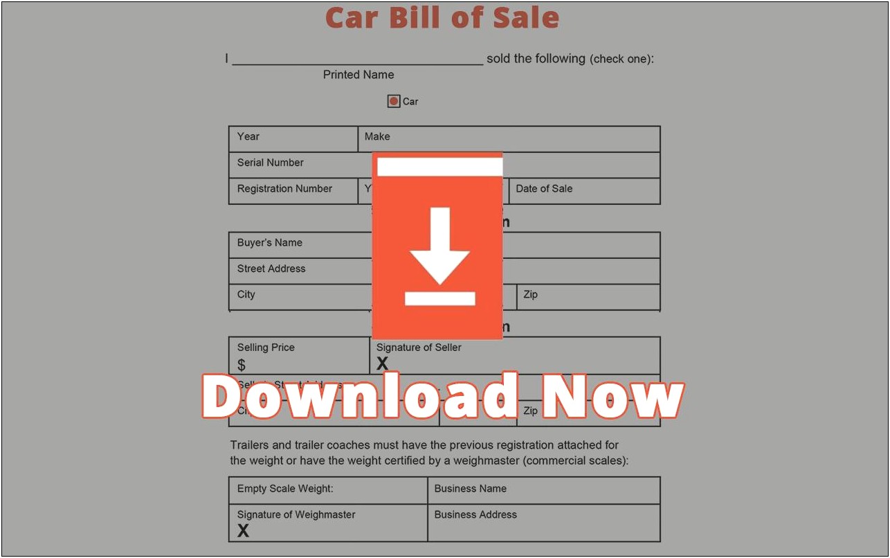 Free Auto Bill Of Sale Template Utah