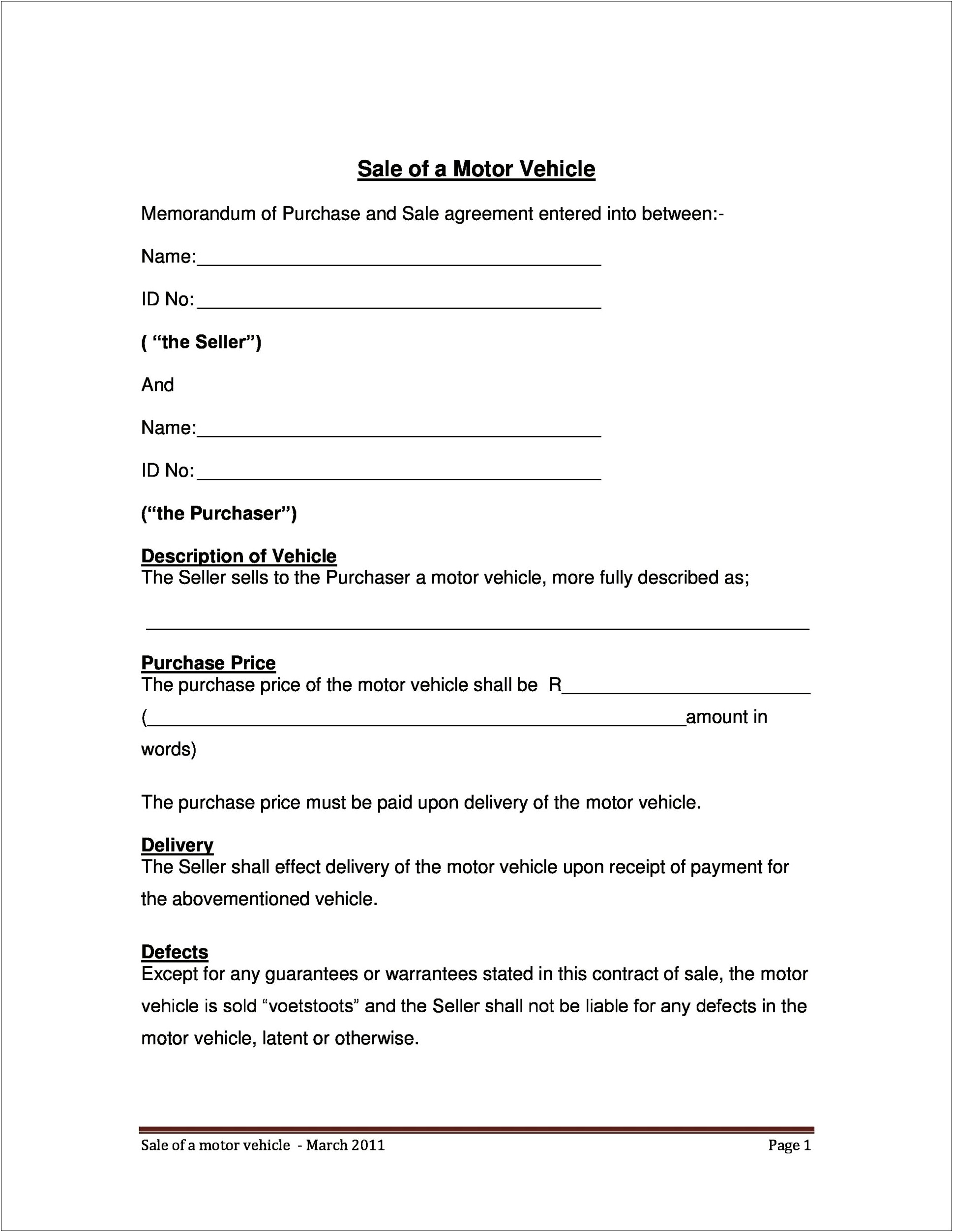Free Auto Owner Finance Contract Template