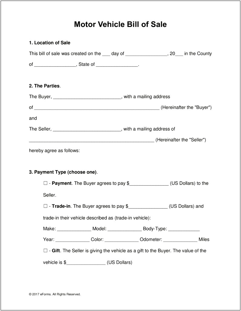Free Automotive Bill Of Sale Template Word
