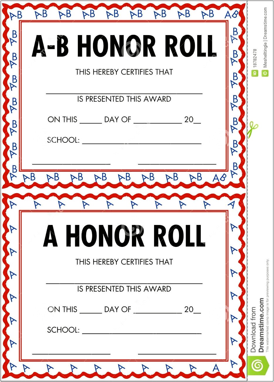 Free Award Certificate Templates Honor Roll