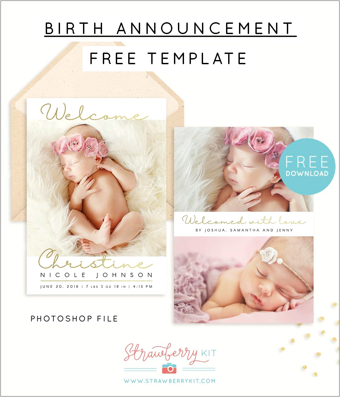 Free Baby Girl Announcement Photoshop Templates