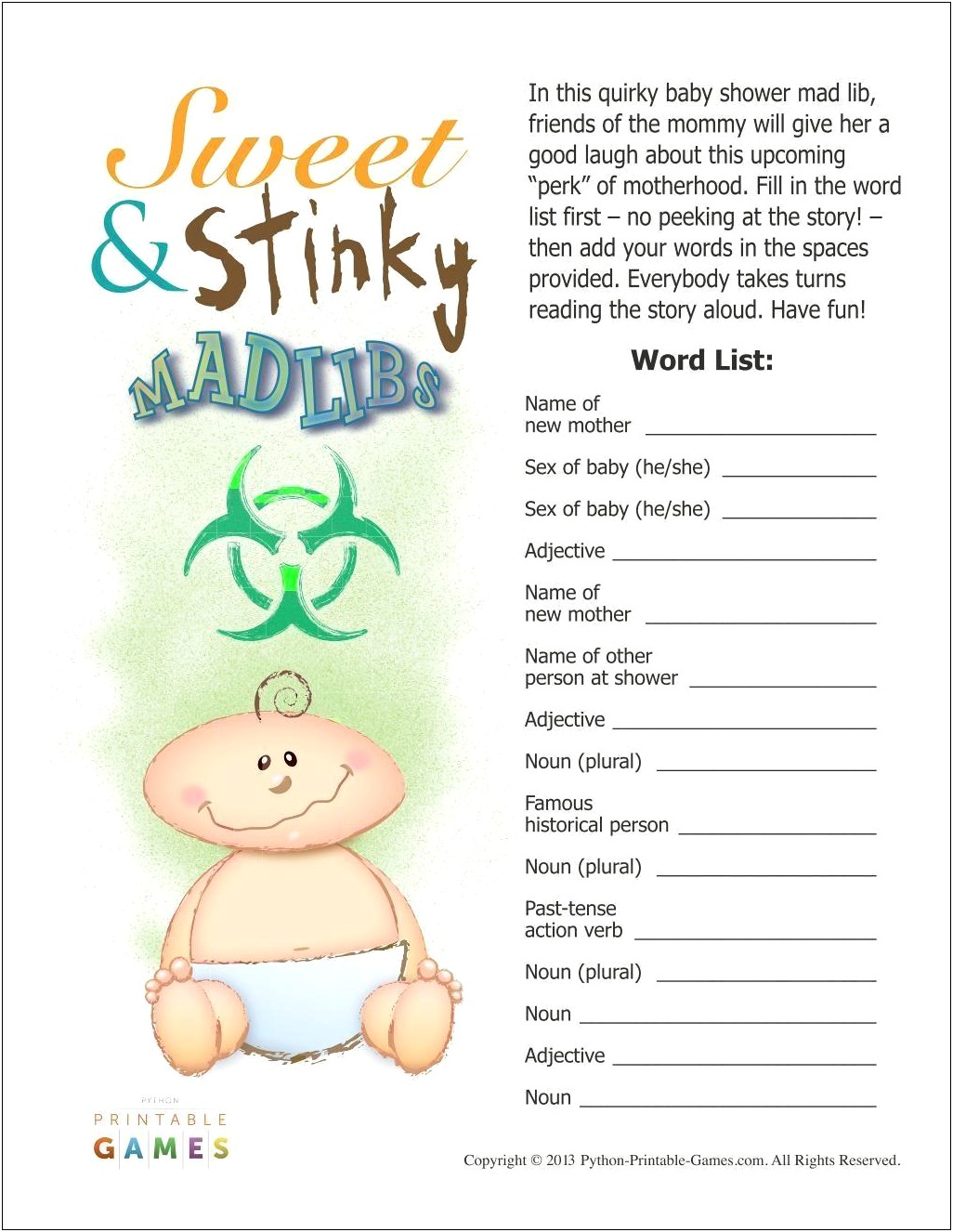 Free Baby Shower Mad Libs Template