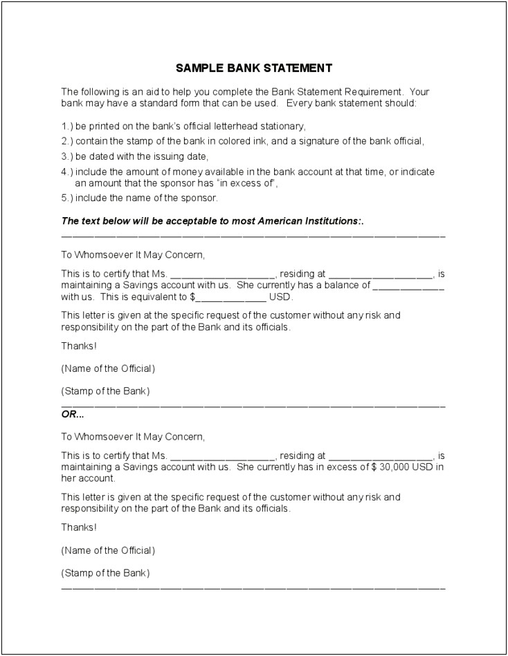 Free Bank Of America Statement Template