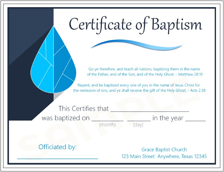Free Baptismal Certificate Template For Baptist Church