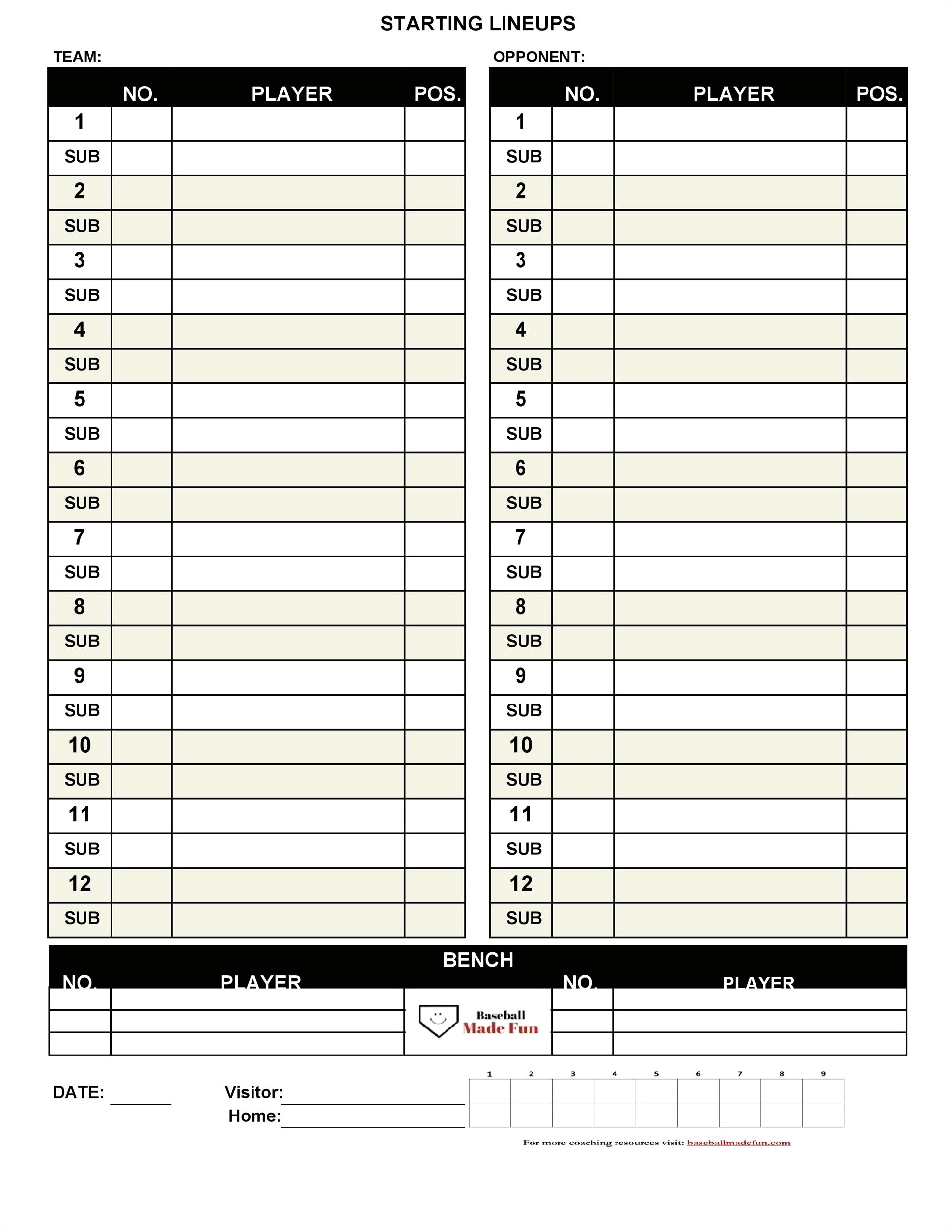Free Baseball Lineup Card Template Excel
