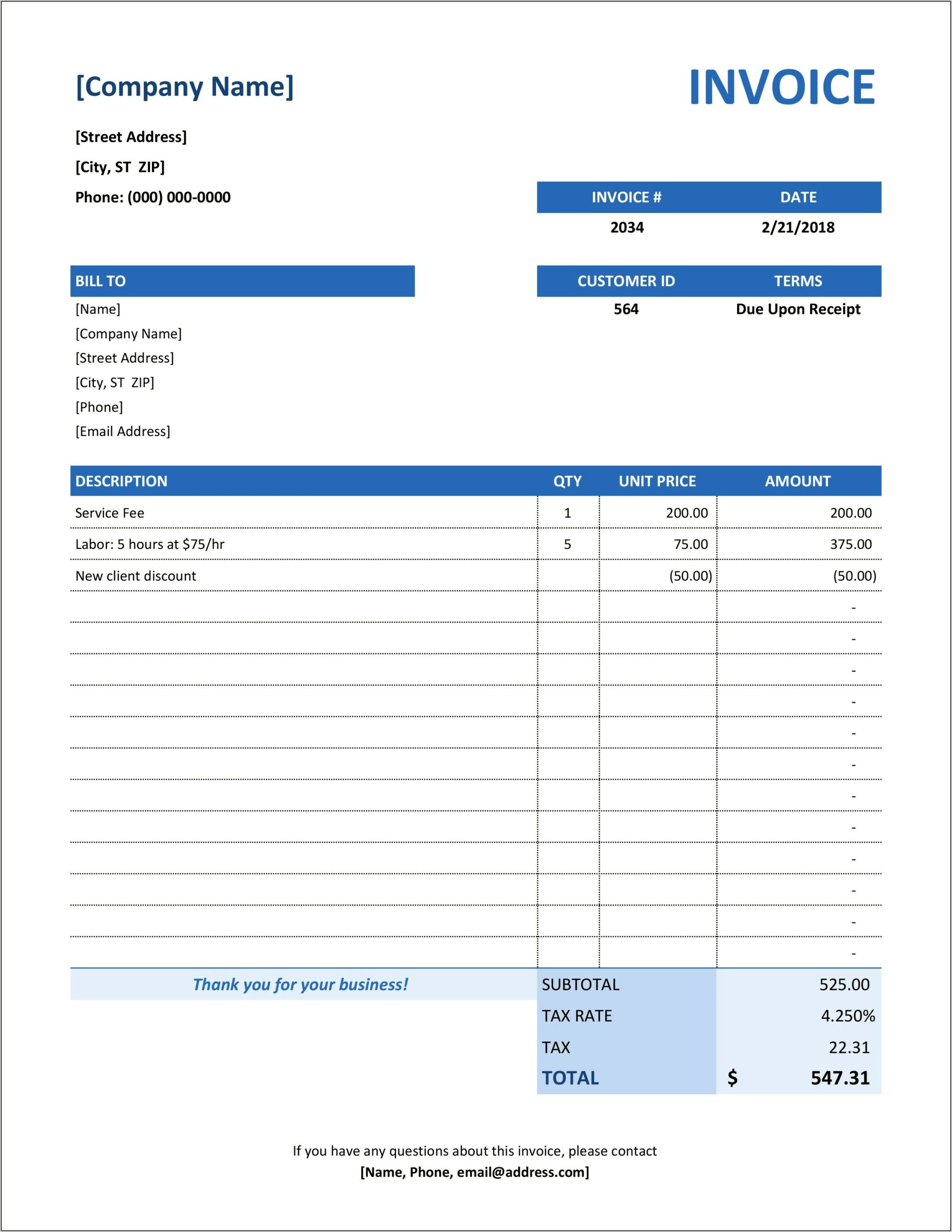 Free Basic Microsoft Excel Invoice Template