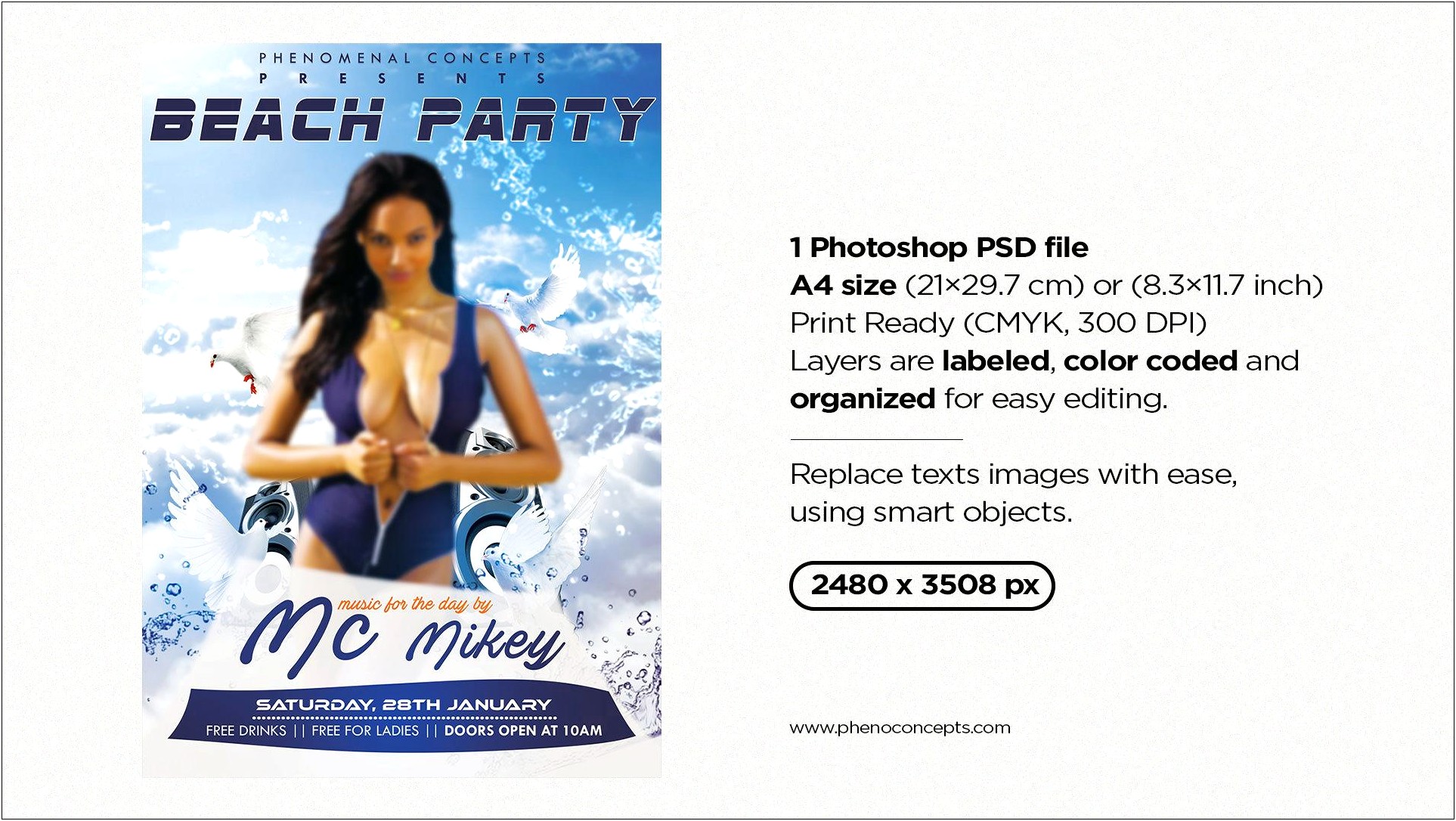 Free Beach Party Flyer Template Psd