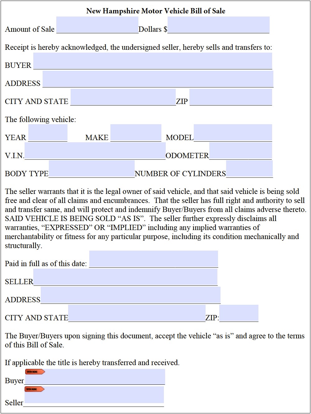Free Bill Of Sale Template For Car Massachusetts