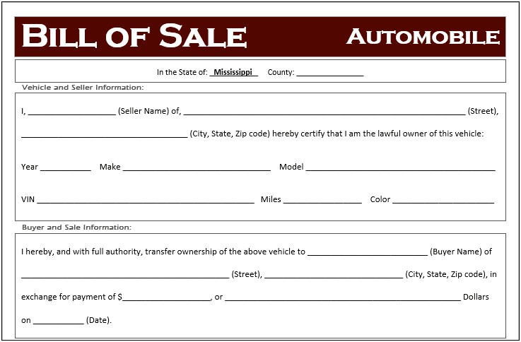Free Bill Of Sale Template For Car Word
