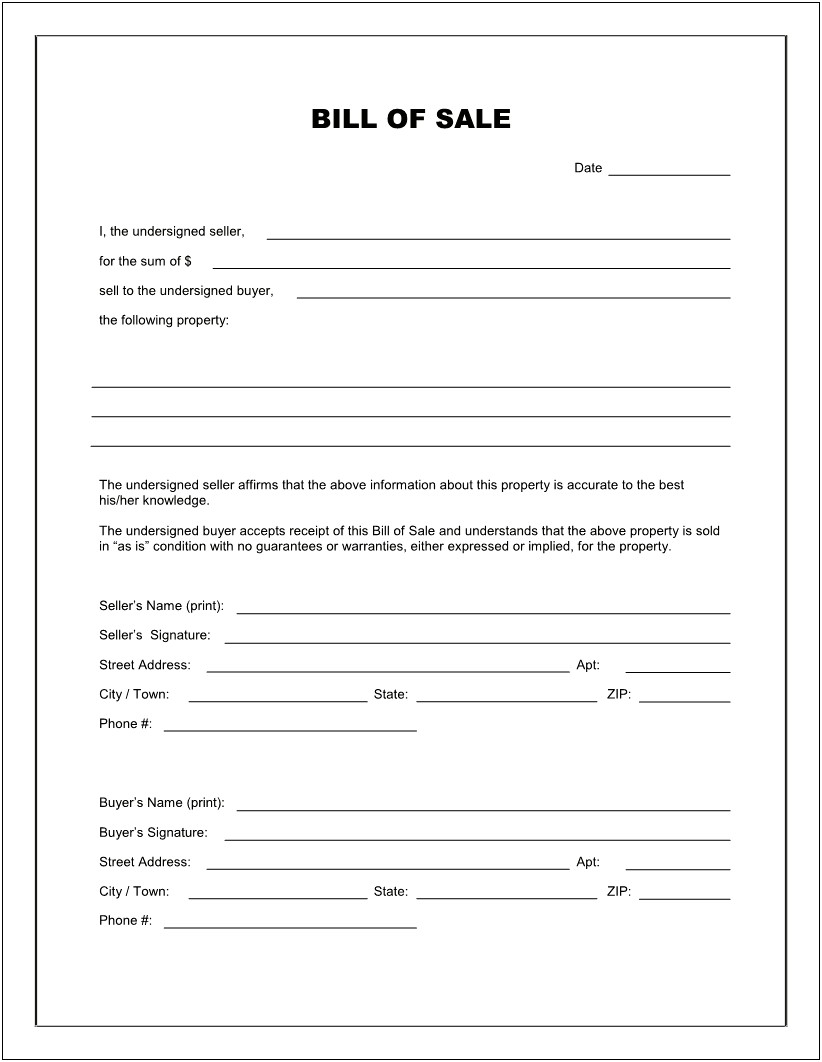 Free Bill Of Sale Template For Travel Trailer