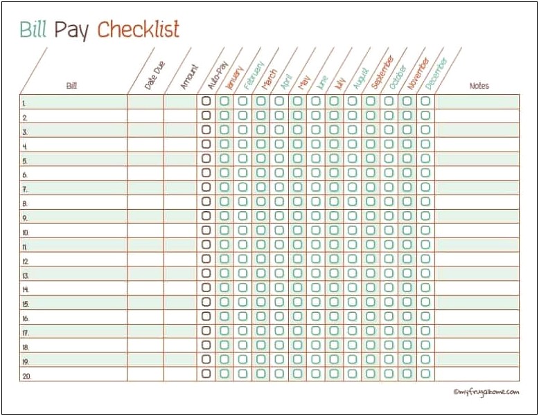 Free Bill Pay Checklist Template Pdf
