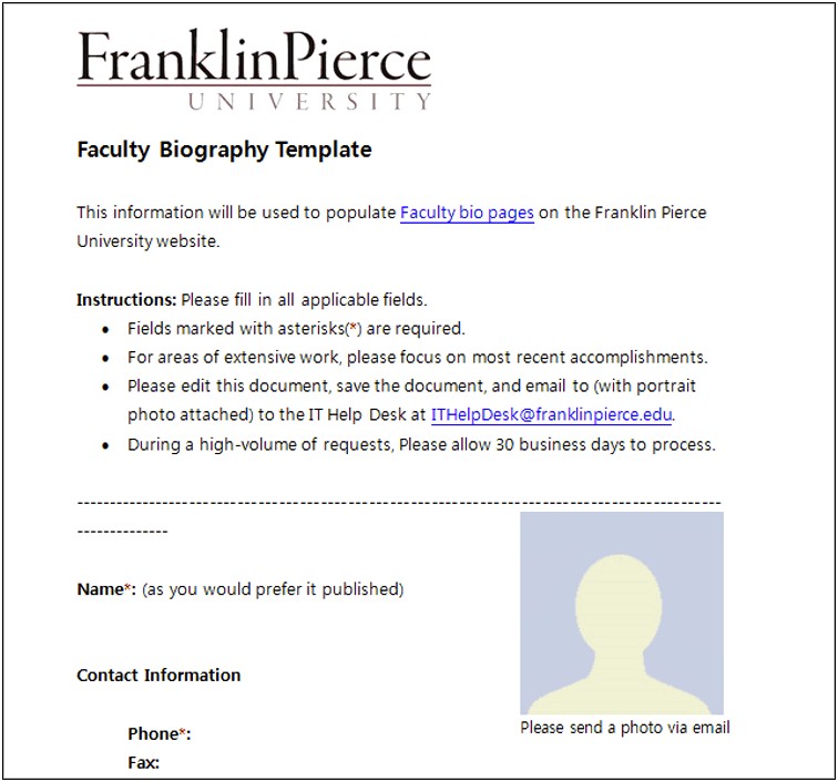 Free Biography Template For Personal Biography