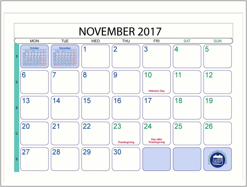 Free Blank 2017 Monthly Calendar Template