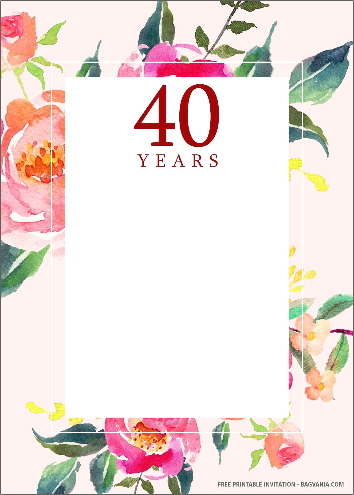 Free Blank 40th Birthday Invitation Templates