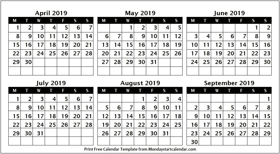 Free Blank April 2019 Calendar Template