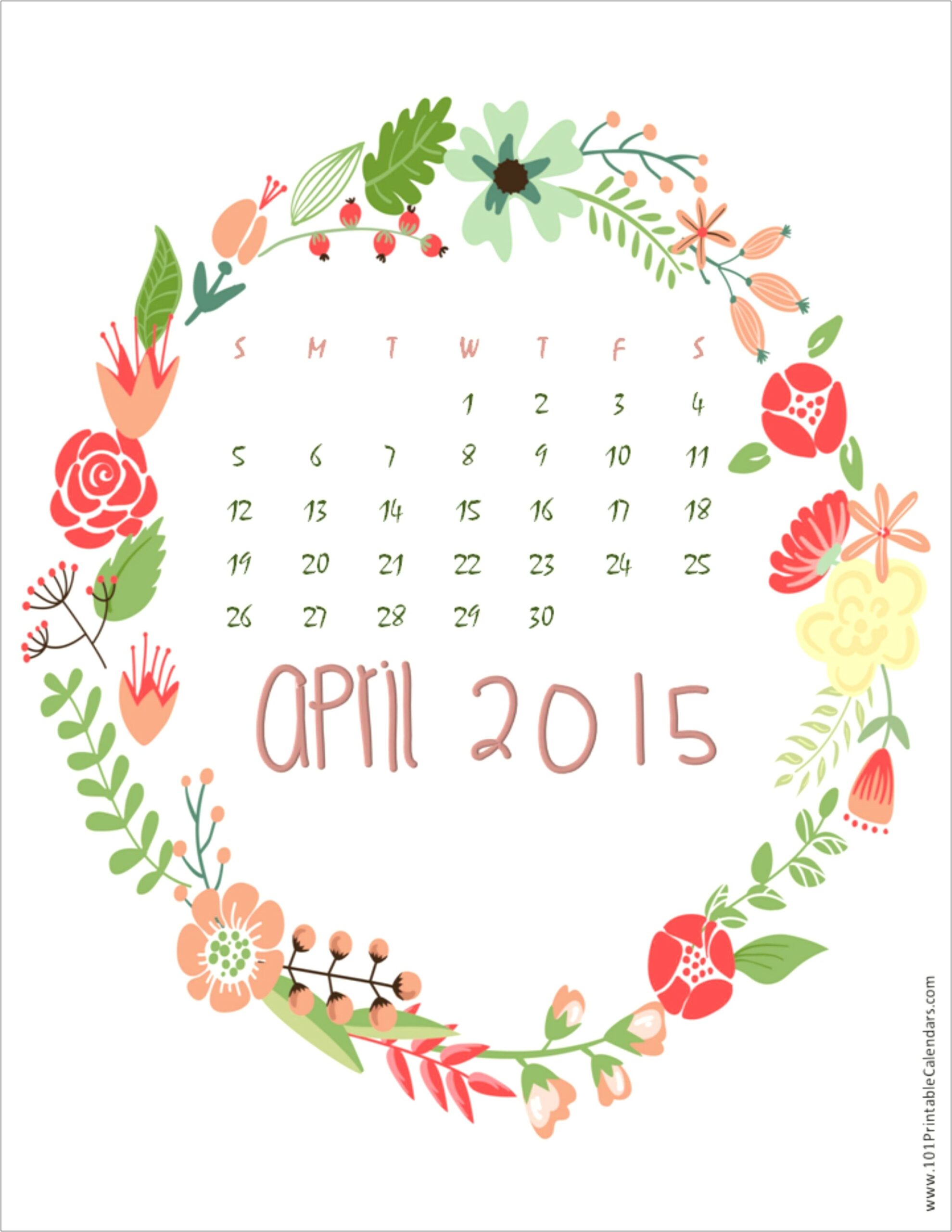 Free Blank Calendar Template April 2015