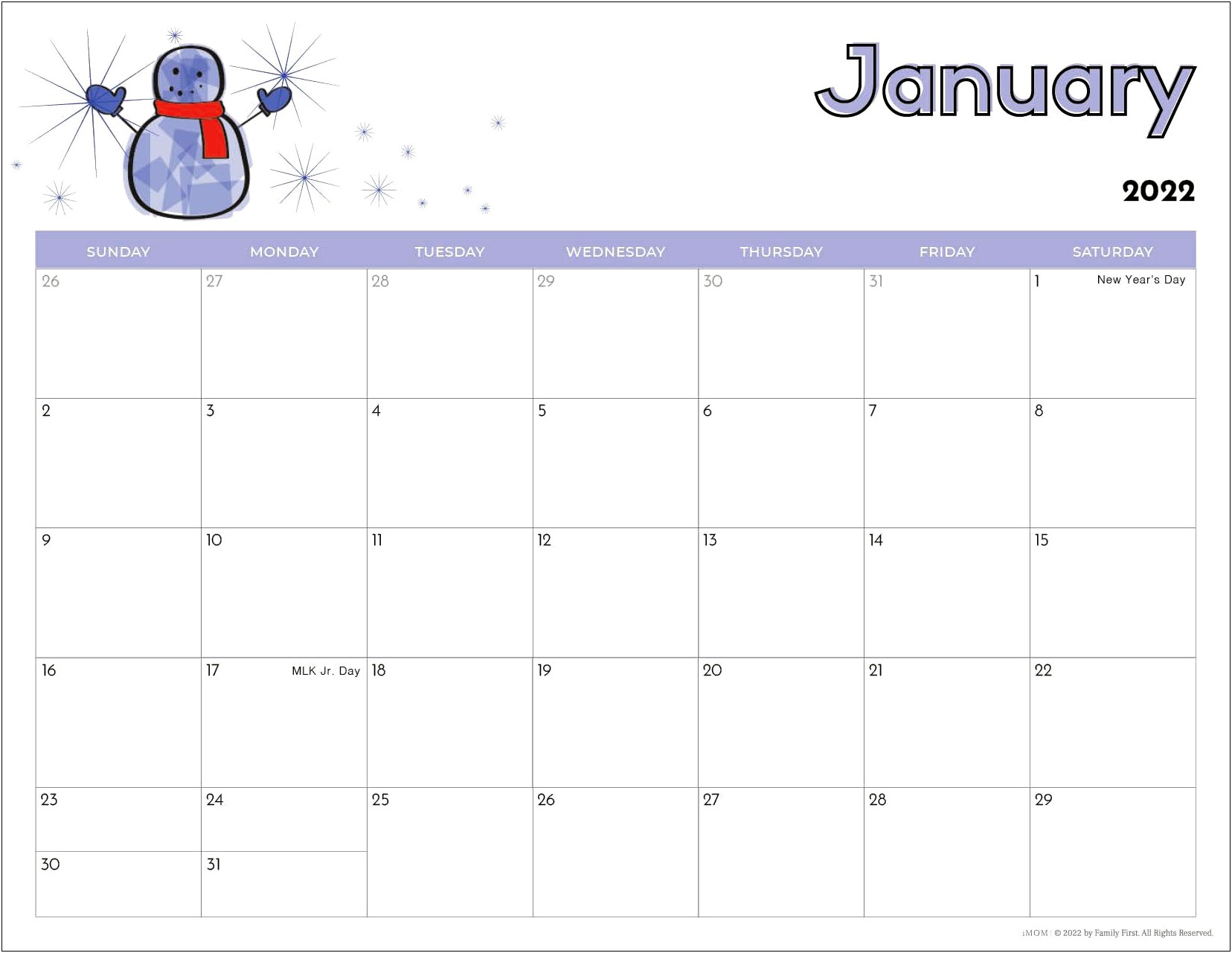 Free Blank Calendar Template For Kindergarten