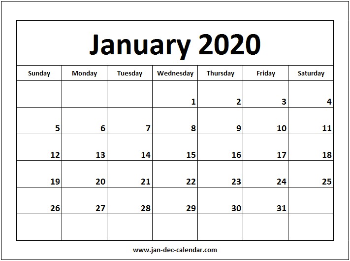 Free Blank Calendar Template January 2019