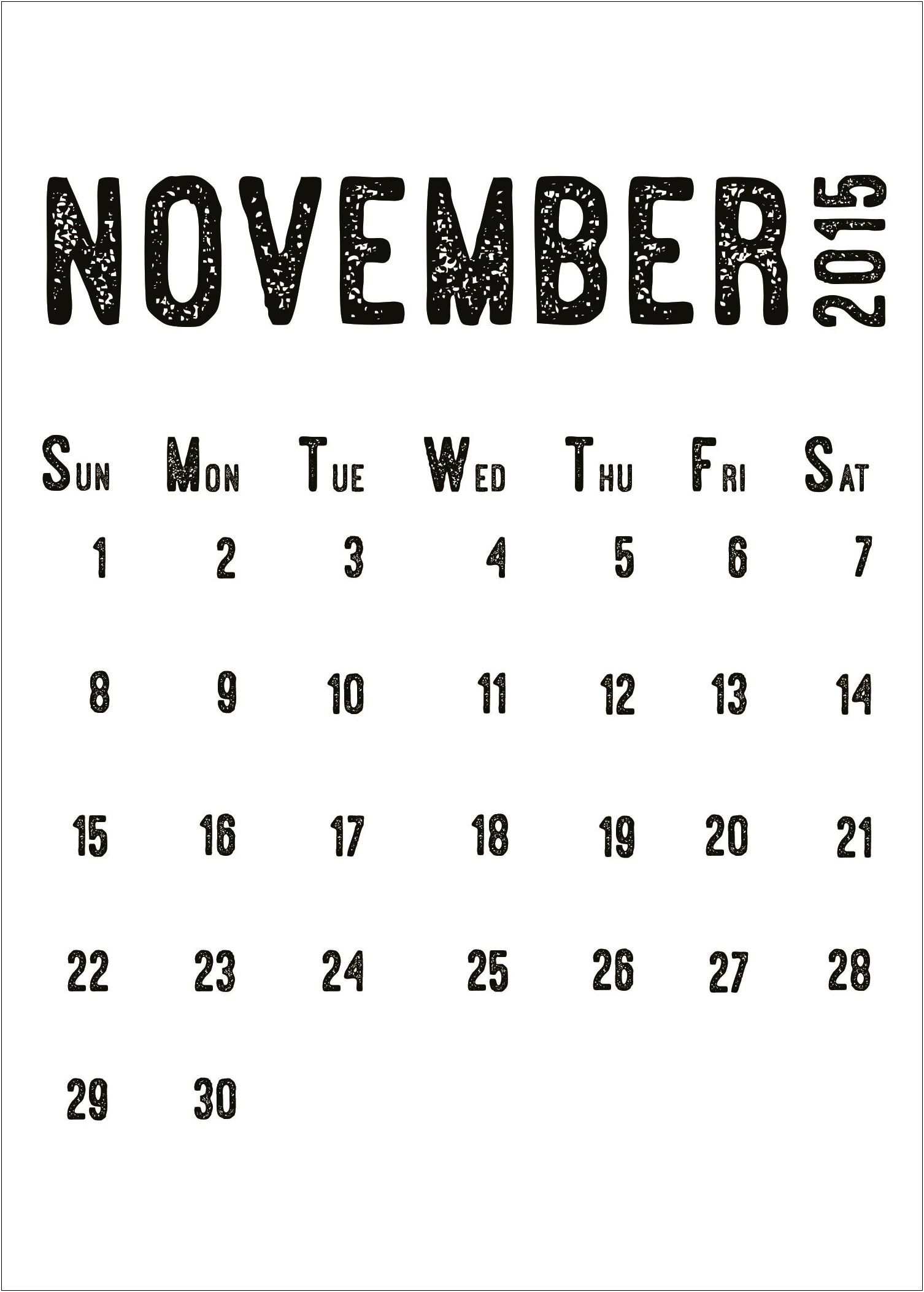 Free Blank Calendar Template November 2015