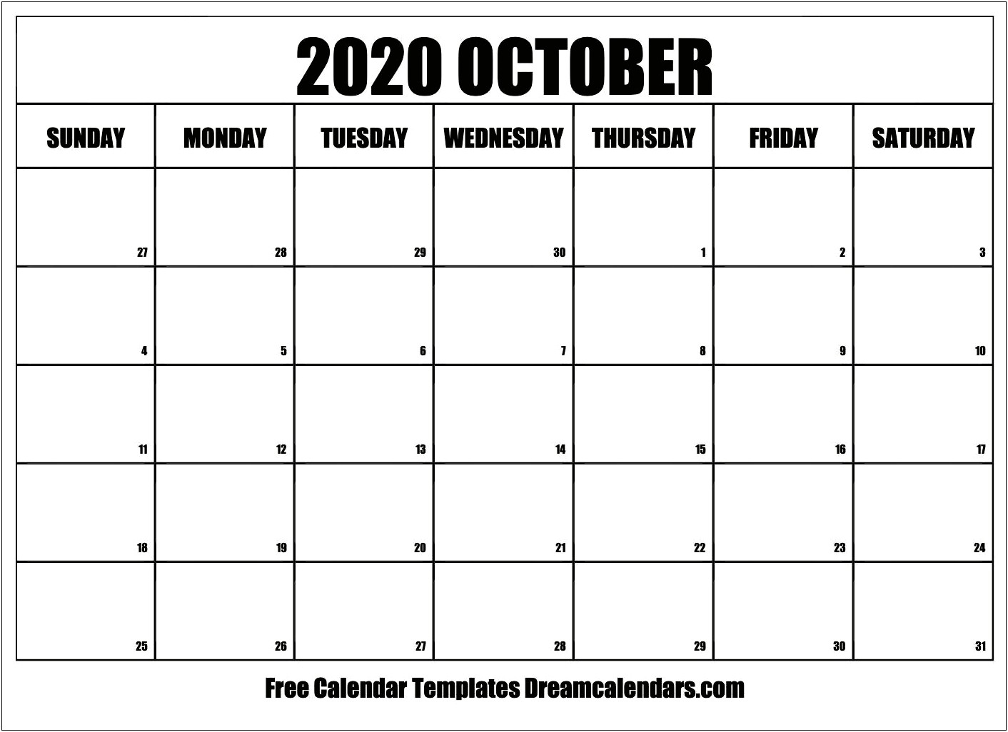 Free Blank Calendar Templates For 2020