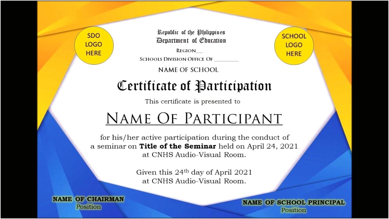 Free Blank Certificate Of Participation Template
