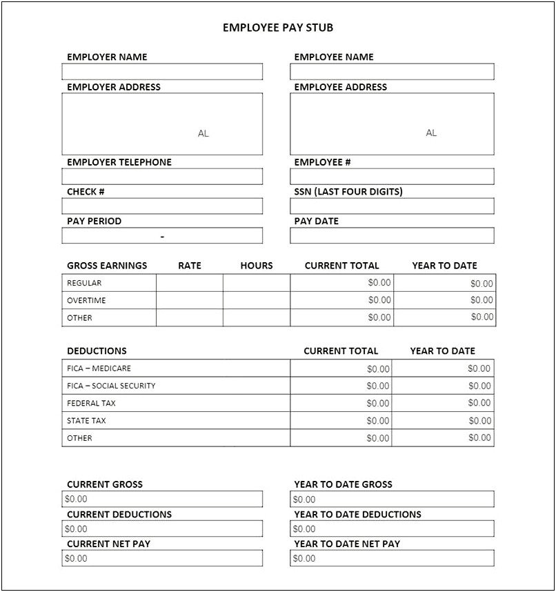 Free Blank Fill In Check Stub Template Printables