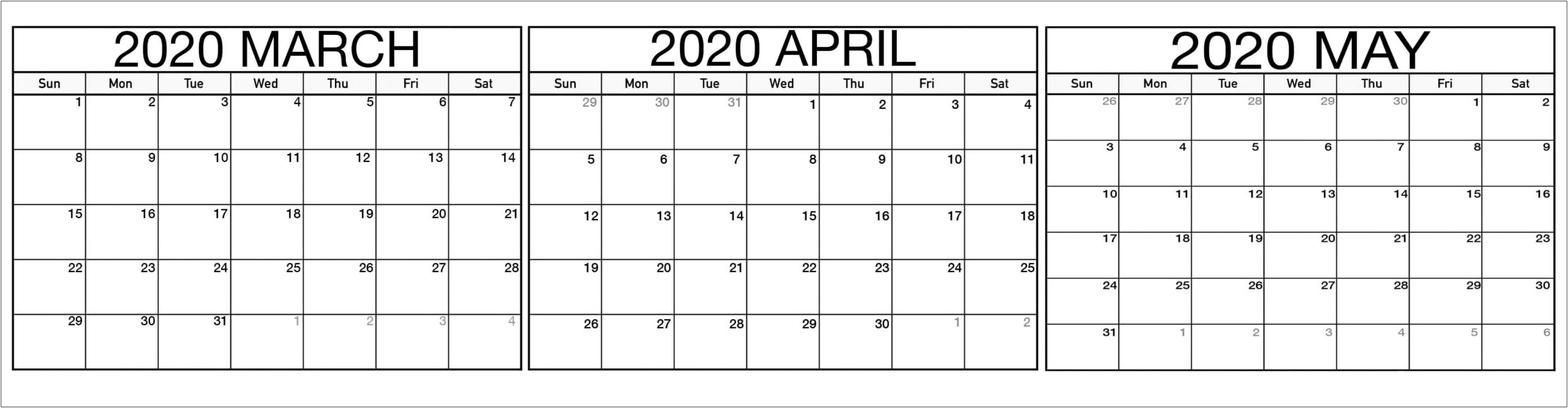 Free Blank Fre Calendar Templates For May 2020