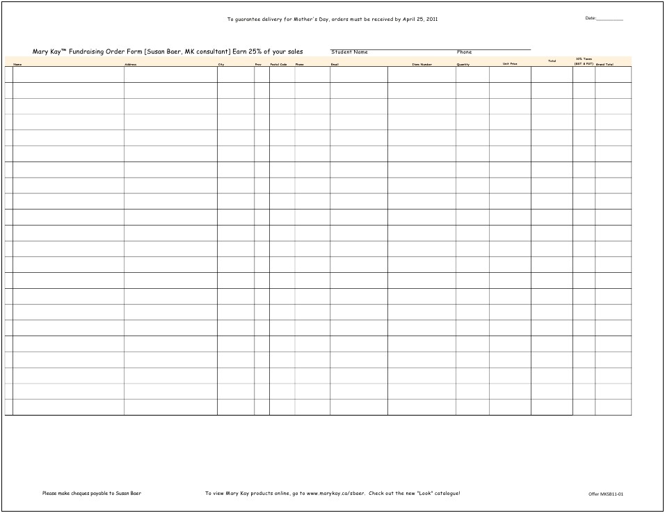 Free Blank Fundraiser Order Form Template