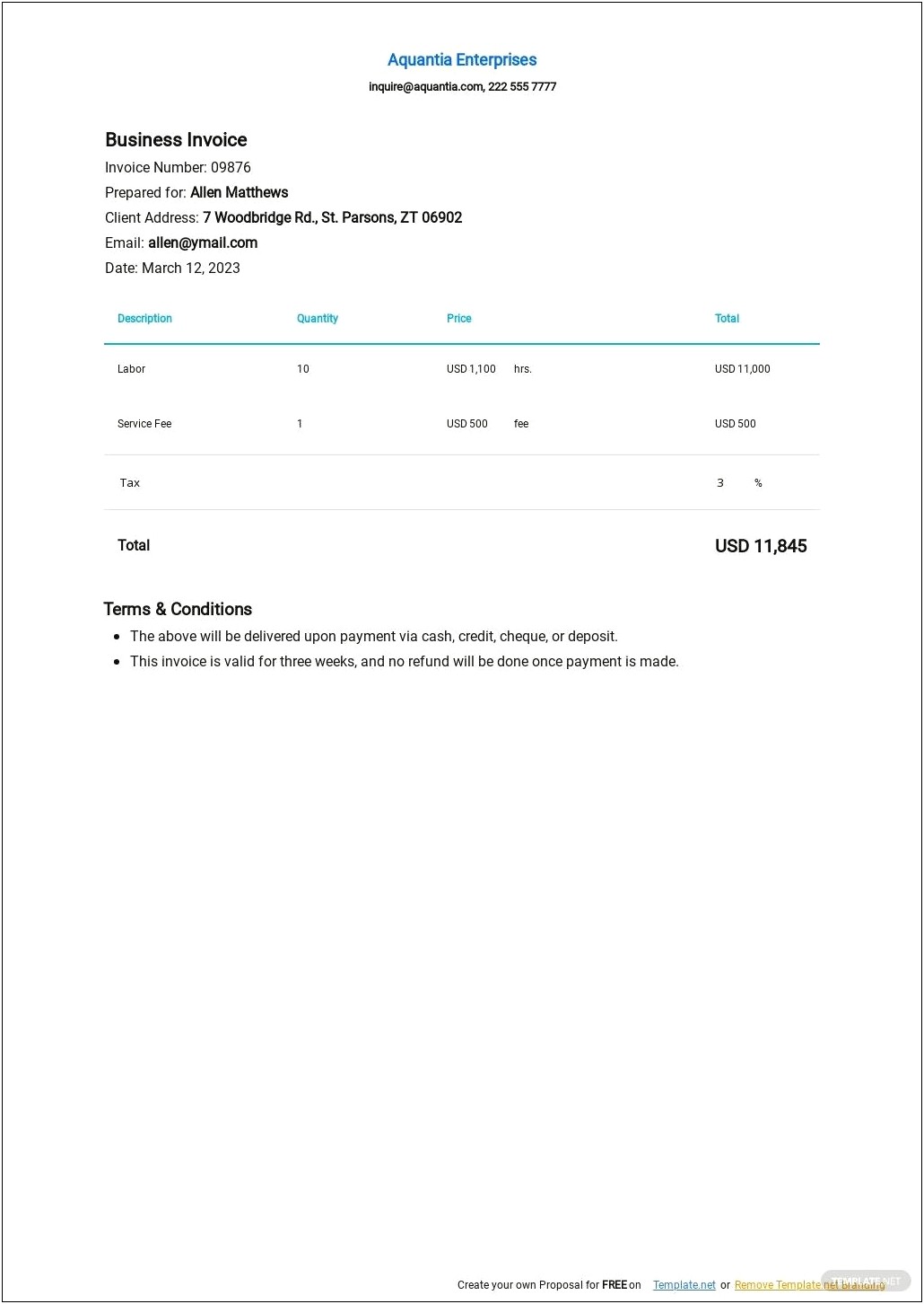 Free Blank Invoice Template For Google Docs