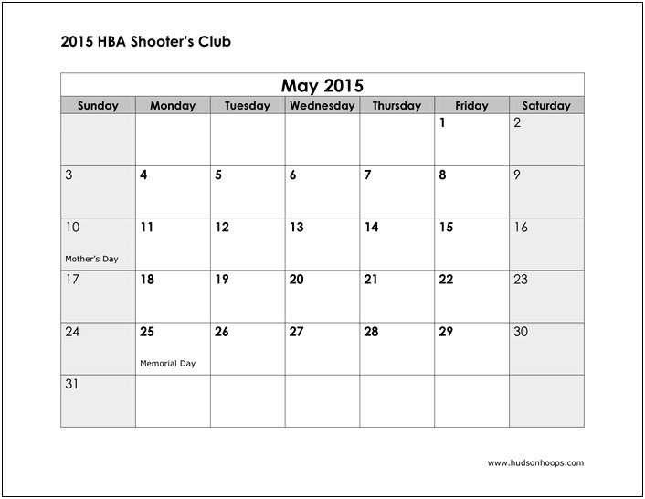 Free Blank June 2015 Calendar Template