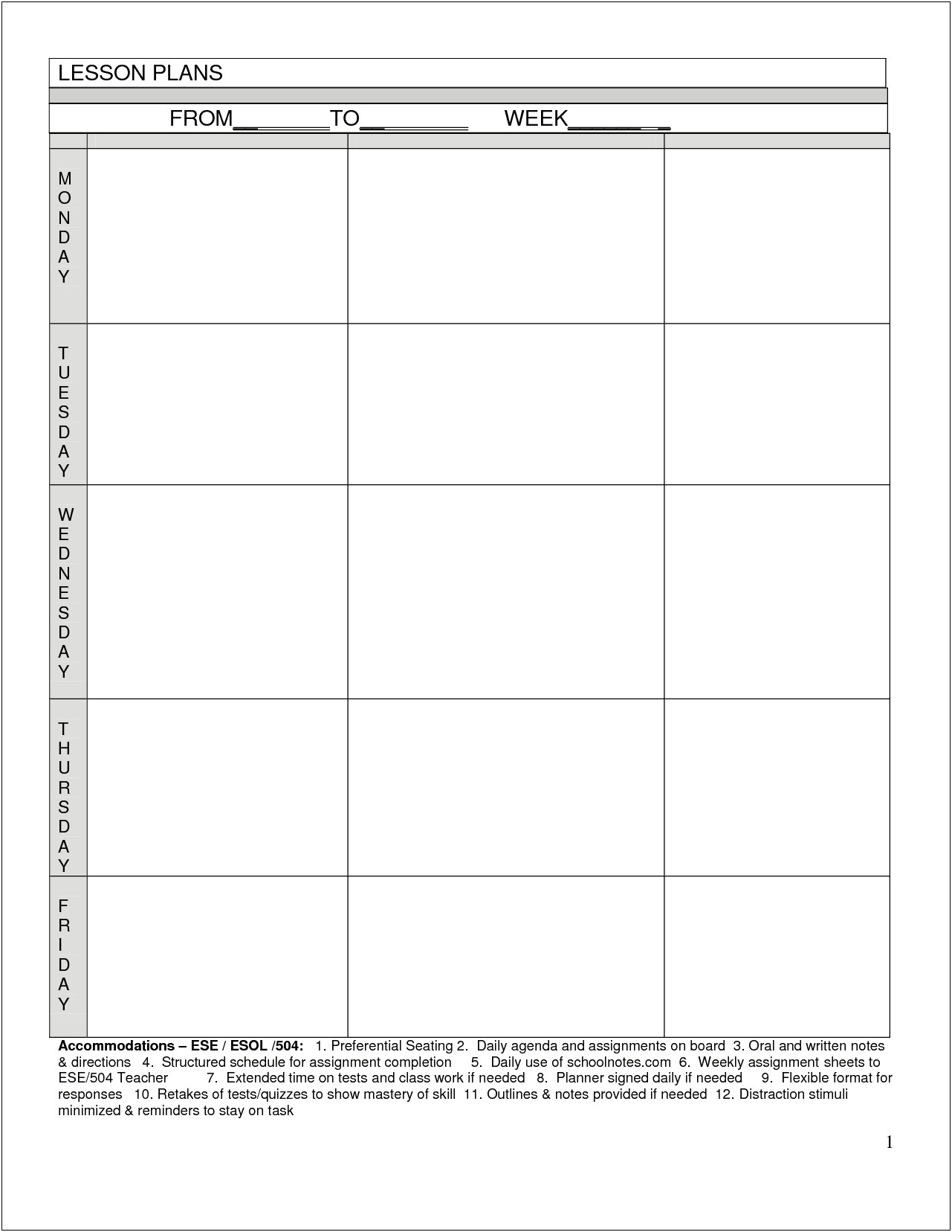 Free Blank Lesson Plan Templates For Toddlers