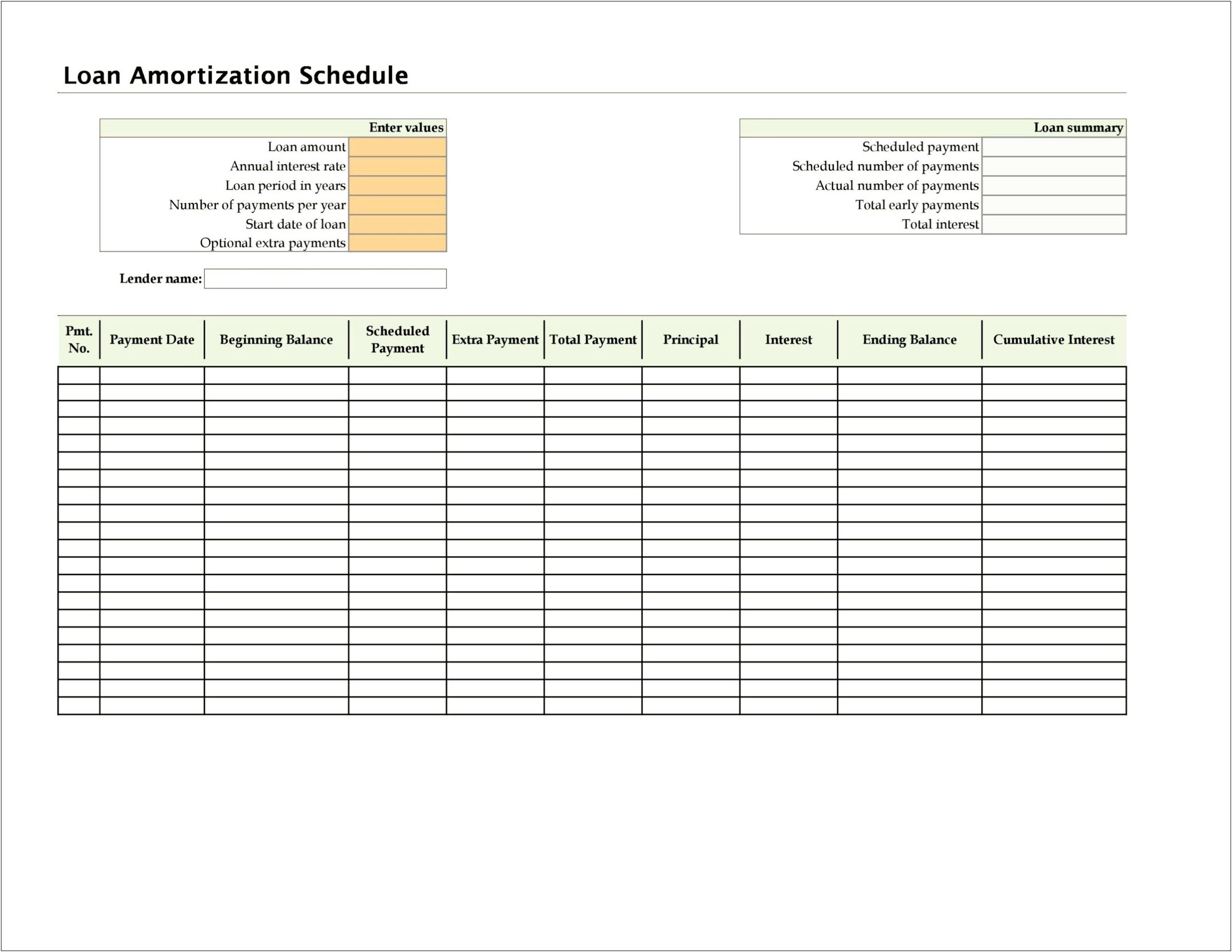Free Blank Loan Payment Schedule Template