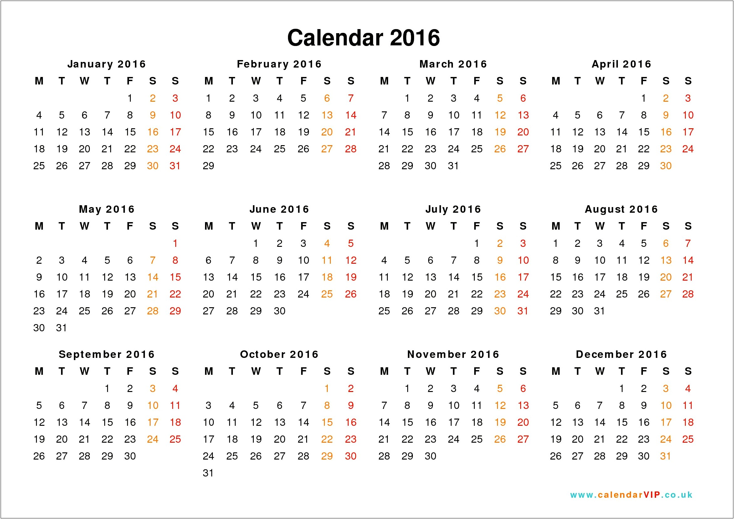 Free Blank Monthly Calendar Template 2016