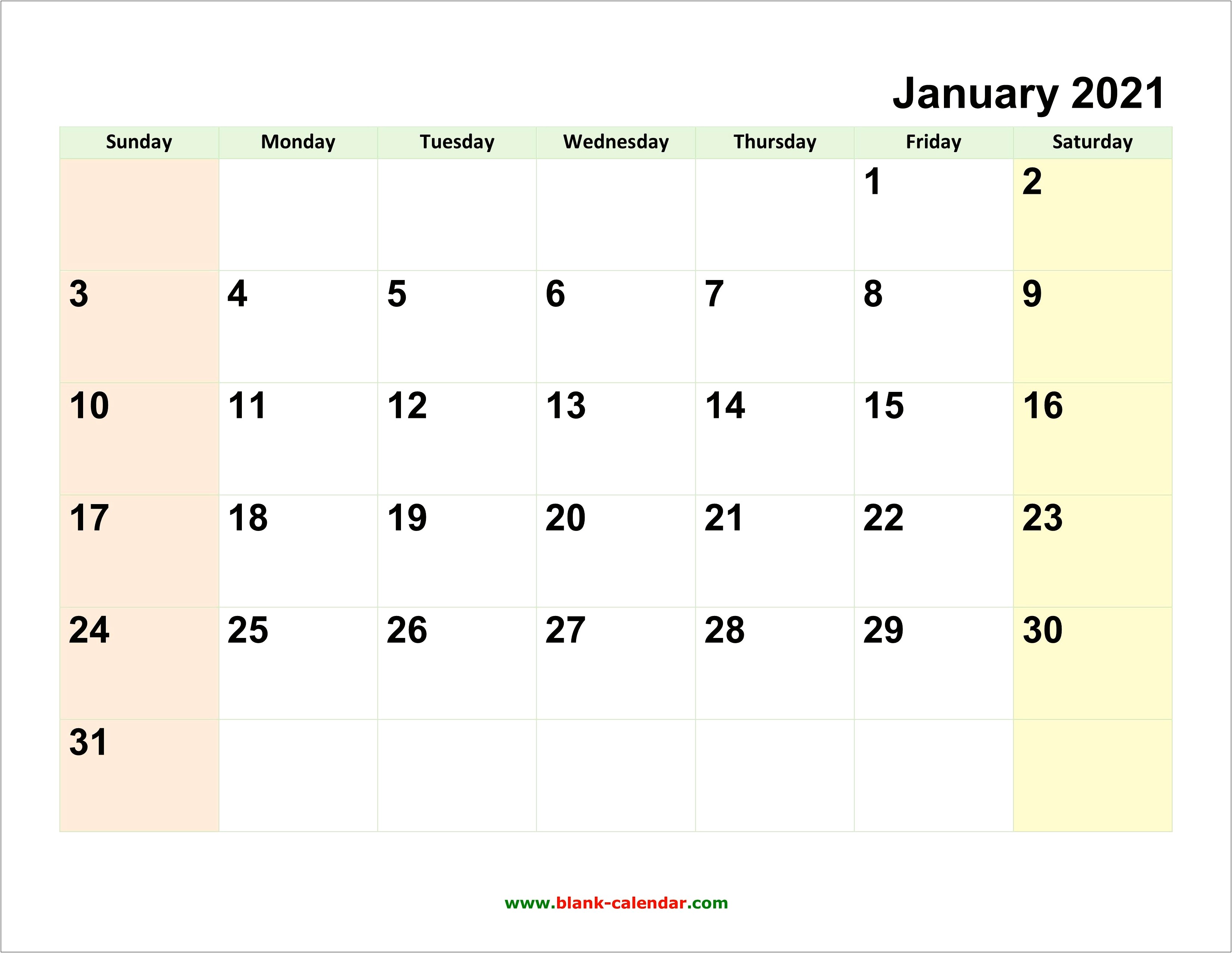 Free Blank Monthly Calendar Template Download