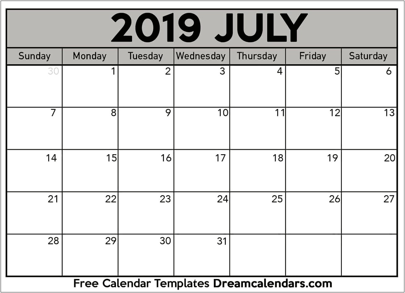 Free Blank Printable Calendar Templates 2019