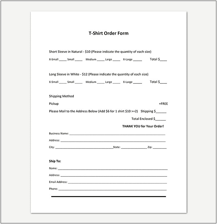 Free Blank T Shirt Order Form Template Word